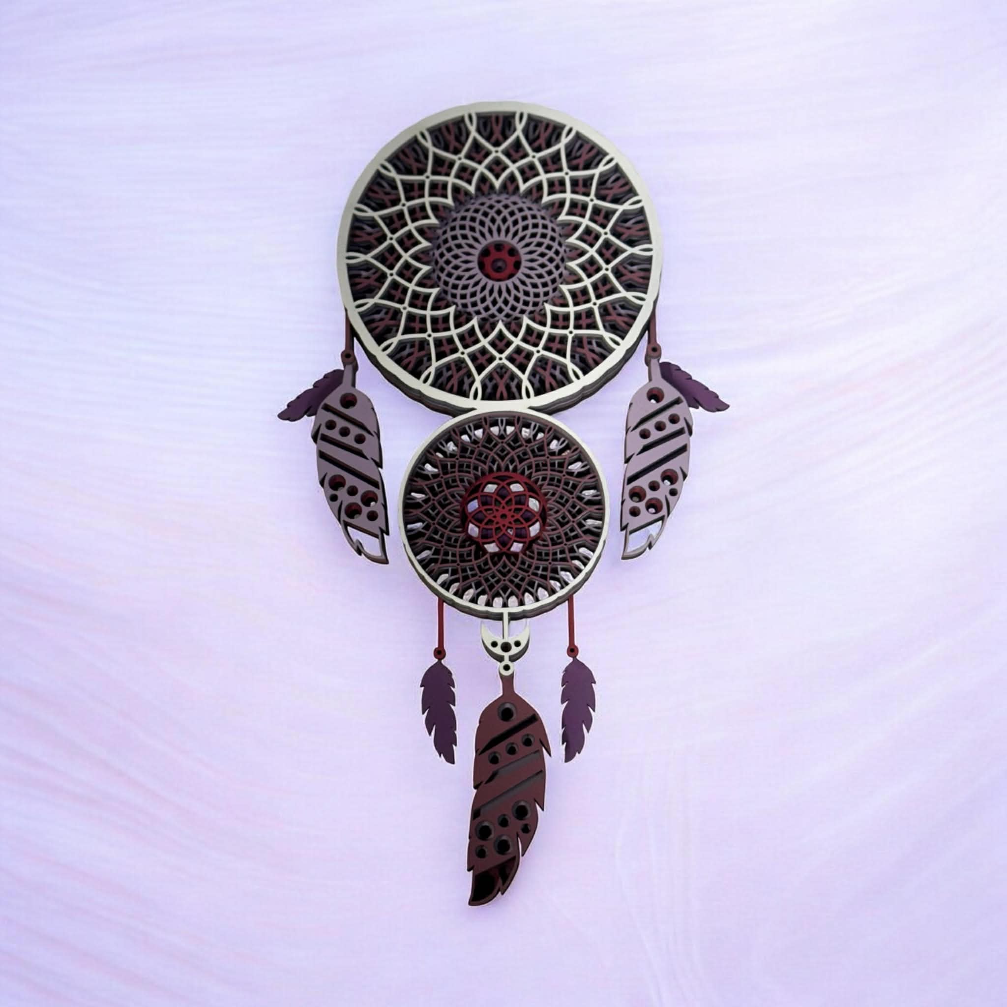 Layered Wood Dreamcatcher Wall Art – 4” x 10.5” – Bad Panda Designs